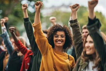 Fototapeta premium Group of People Raising Hands in Freedom Day Charity Event