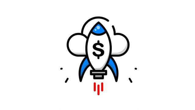 animated rocket with a dollar sign, perfect for kids projects, spacethemed designs, educational materials, and sciencerelated content, business, finnance. Bright and fun!