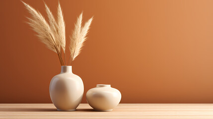 Pampas grass on beige wall background