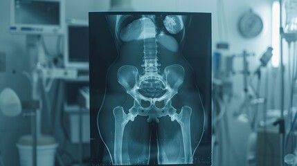 X-ray image of woman wearing IUD at hospital, health and medical concept - obrazy, fototapety, plakaty