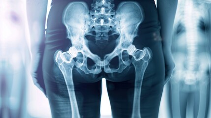 X-ray image of woman wearing IUD at hospital, health and medical concept