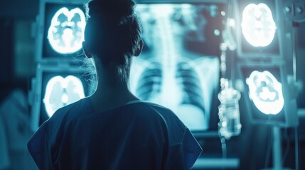 X-ray image of woman wearing IUD at hospital, health and medical concept