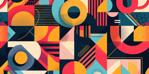 a retro-inspired stock image of an abstract geometric pattern background, featuring bold colors and geometric shapes reminiscent of 80s design