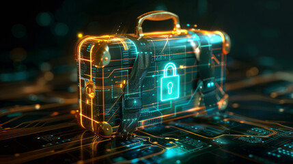 A briefcase with a digital lock, symbolizing secure business transactions. 