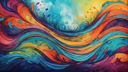 Abstract Artistry, Hand-Drawn Panoramic Background Alive with Colors, Texture.