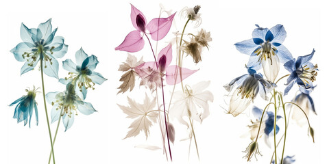 Assortment of delicate x-ray florals displaying intricate details and textures