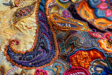 Fototapeta premium Exquisite embroidered textile showcasing vibrant colors and intricate patterns