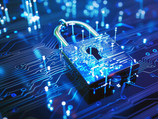Cybersecurity Symbol: Padlock and Binary Code