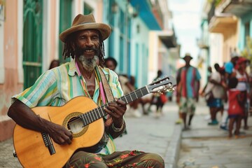 Man Playing Guitar With Dreadlocks on Street