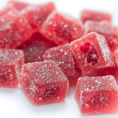 Close-Up of Luscious Sugared Raspberry Gummy Cubes