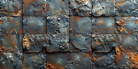 Harmonious Blend of Rusty Metal Textures and Aged Stone Wall Patterns