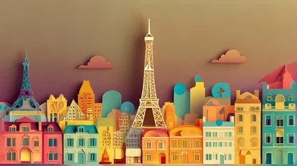 Foto op Canvas paris city skyline with eiffel tower in the style of paper-cut © Erin