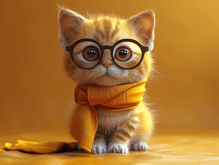 portrait of a 3d red cat with glasses, stylized, Generative AI.