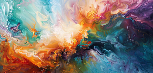 Dynamic swirls of oil paint cascade down the canvas, forming a mesmerizing and fluid background.