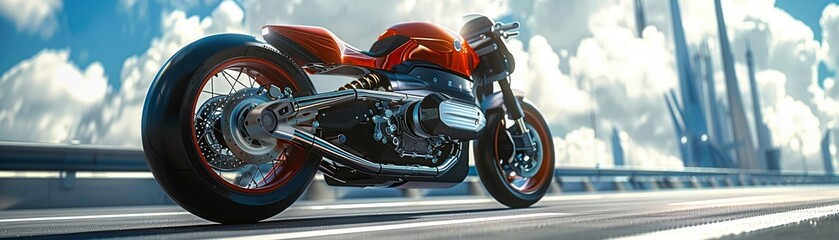 Fototapeta na wymiar Digital art depicting a motorcycle with adaptive suspension that automatically adjusts to road conditions, enhancing rider comfort and safety , 3DCG