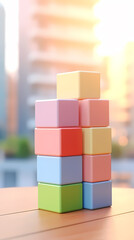 Colorful wooden cubes on table
