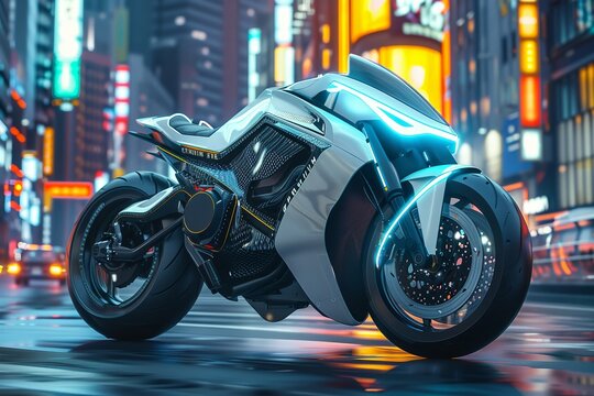 A concept design of a futuristic motorcycle with a selfbalancing gyroscopic system, allowing for highspeed maneuvers in dense urban environments , up32K HD
