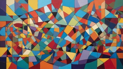 Abstract Canvas Showcasing Multicolored Geometric Shapes, Creating a Lively Mosaic.