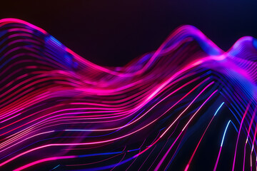 Abstract neon lines glowing in a pulsating rhythm. Hypnotic abstract art on black background. - obrazy, fototapety, plakaty