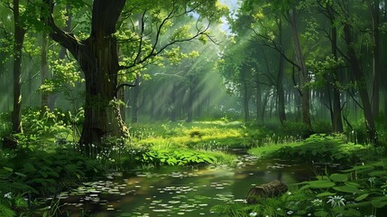 Lush green forests and woodland settings landscapes 