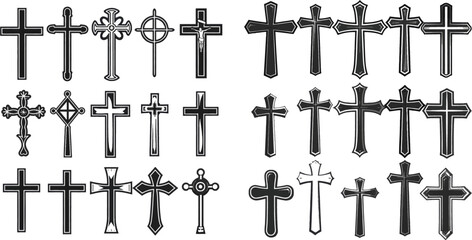 Vector line black christian cross set
