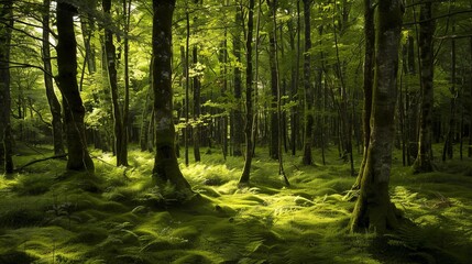 Lush green forests and woodland settings landscapes 
