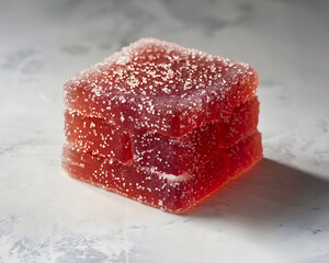 Frosted Red Gummy Candy on Textured Surface