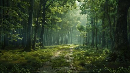 Lush green forests and woodland settings landscapes  - obrazy, fototapety, plakaty