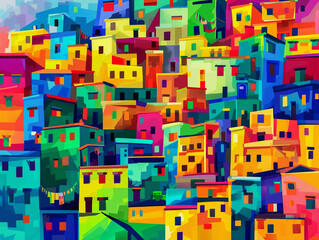 Colorful background, multicolored buildings, vibrant cityscape of old houses