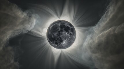 Total Solar Eclipse with Radiant Corona and Dark Moon Center
