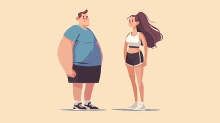 Fototapeta na wymiar Cartoon man and woman slimming stage. Before and af