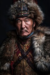 Armored Mongolian Cavalry Soldier Holding Sword