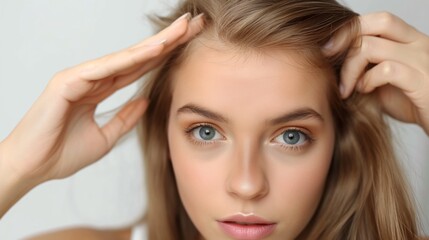 Obraz premium Woman loosing hair. losing hair problem, Treated healthy medical treatment hair lost concept.