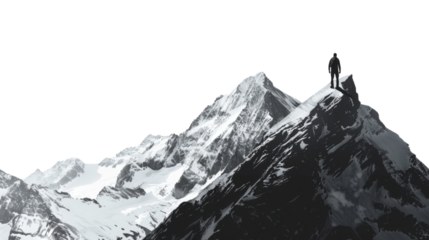 Hiker on top of the mountain transparent background