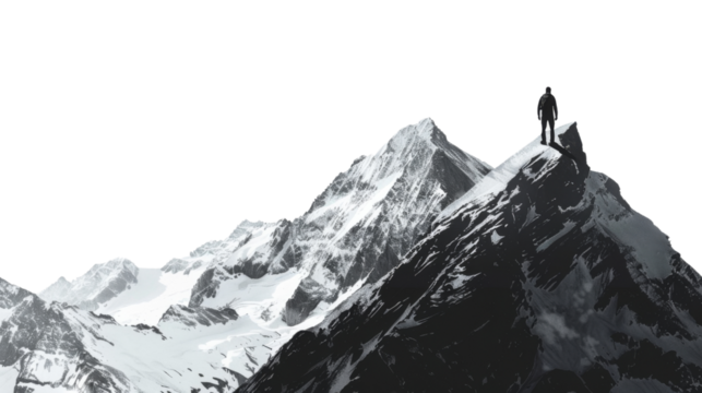 Hiker on top of the mountain transparent background