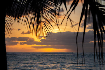 Superb sunrise on a pretty beach in Punta Cana in the Dominican Republic - obrazy, fototapety, plakaty