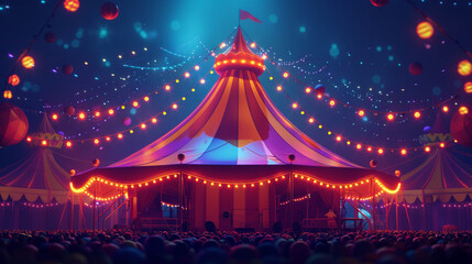 Circus tent with lively audience in 3D vector style - obrazy, fototapety, plakaty