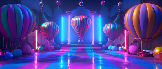 Futuristic circus performance in vibrant 3D style