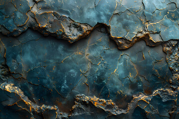Aged Teal Marble Tabletop: Symmetrical View of Detailed Texture Patterns and Worn Aging