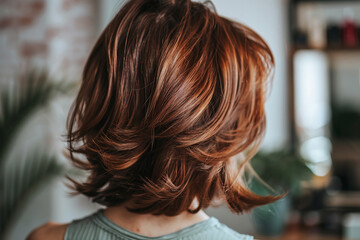 Naklejka premium A woman with red hair is sitting in front of a mirror