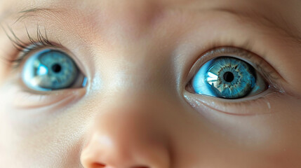 A baby's eyes are open and blue