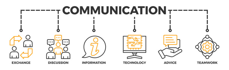 Communication banner web icon vector illustration concept with icon of exchange, discussion, information, technology, advice, and teamwork