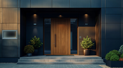 Moderner Eingangsbereich mit Holzelementen - Modern entrance area with wooden elements