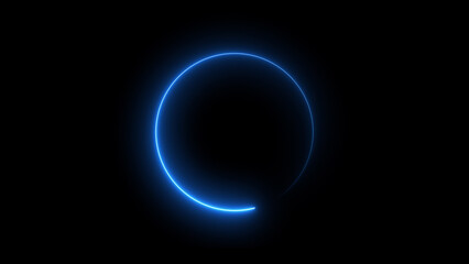 Abstract Neon circle isolated on black background. Charging and loading icon illustration.