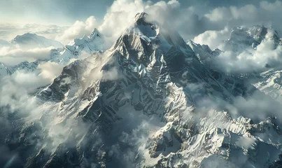 Papier Peint photo Everest Panoramic view of the peak of the snow-capped mountain
