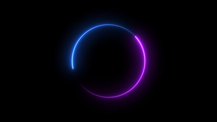 Abstract Neon circle isolated on black background. Charging and loading icon illustration.