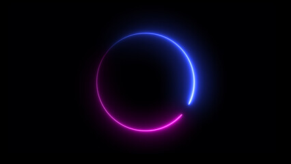 Abstract Neon circle isolated on black background. Charging and loading icon illustration.