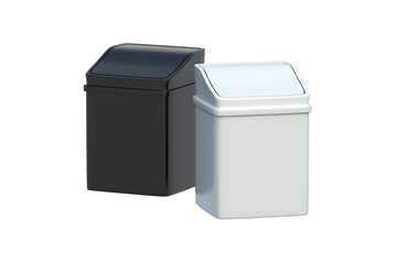 Two trash bins isolated on white background. Home garbage can. 3d render
