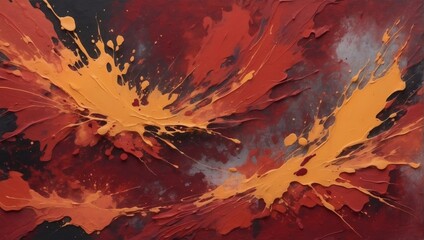 Abstract Liquid Painting Texture, Bold Brick Red Hues with Splatter Effects.