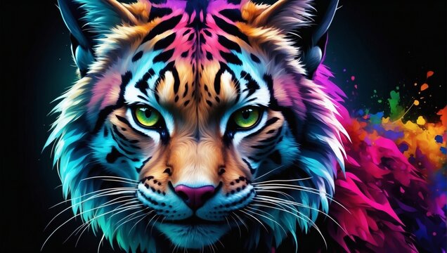 Abstract Predator Background, Enigmatic Lynx in Vibrant Colors, Shifting the Focus to a Different Animal.